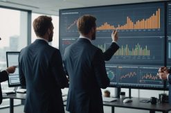 B2B sales manager reviewing performance metrics dashboard to measure sales training ROI including win rate and quota attainment